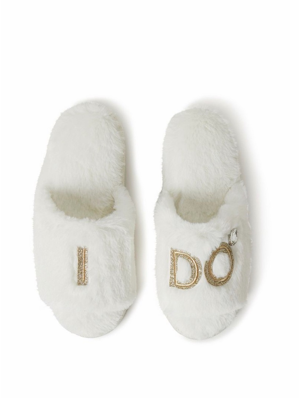 DearFoams “I DO” faux fur bridal slippers size 7/8 - new never worn